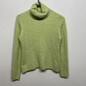 Griffen Lime Green Turtleneck 100% Cashmere Sweater Womens XL Cable Knit